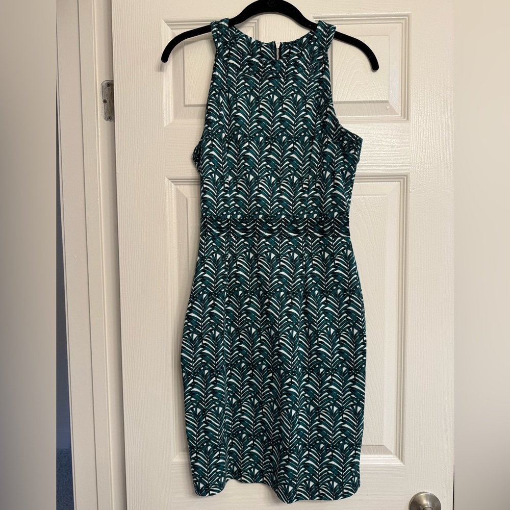H&M High Neck Tropical Sleeveless Bodycon Midi Dress Size Small EUC